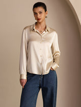[بيج الأرز] SilkSilky-SA Long Sleeve Lapel Collar بلايز نسائية 001