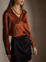 [الكراميل] SilkSilky-SA Long Sleeve Lapel Collar بلايز نسائية 001