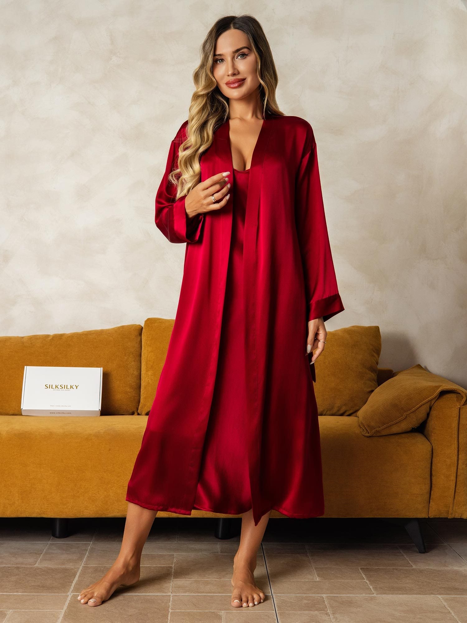 [خمر] SilkSilky-SA الحرير الخالص Wrap رداء الحمام وقميص النوم 006