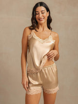 [شامبانيا] SilkSilky-SA Sleeveless V Neck مجموعة قميص قصير 001