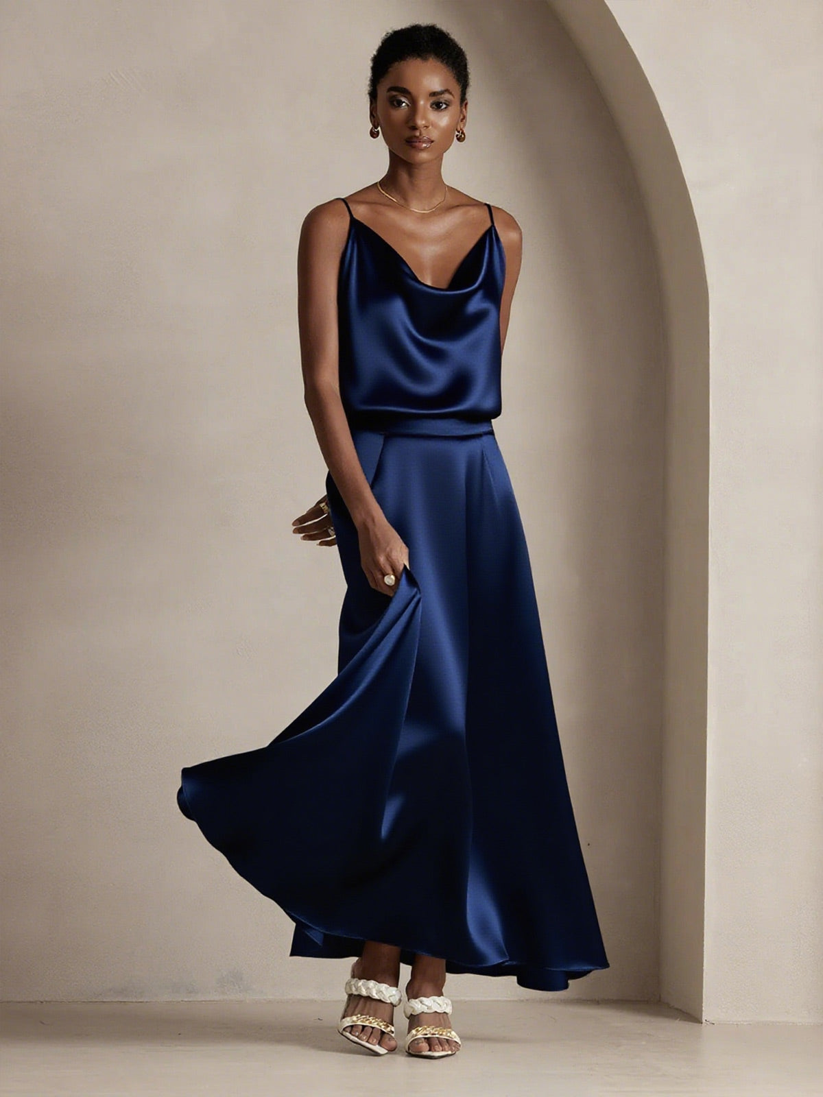 [أزرق غامق] SilkSilky-SA 19Momme الحرير Skirt 003