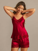 [خمر] SilkSilky-SA الأشرطة السباغيتي V Neck مجموعة قميص قصير 005