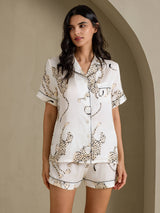 [فهد أبيض] SilkSilky-SA Short Sleeve Notch Collar طقم بيجامة نسائي 004
