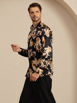 [التنين الأسود] SilkSilky-SA Long Sleeve Lapel Collar قميص رجالي 005