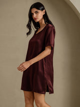 [بني] SilkSilky-SA Half Sleeve V Neck باس النوم 005