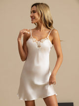 [أبيض] SilkSilky-SA Sleeveless V Neck باس النوم 006