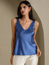 [أزرق بترولي حقيقي] SilkSilky-SA Sleeveless V Neck كامي 001