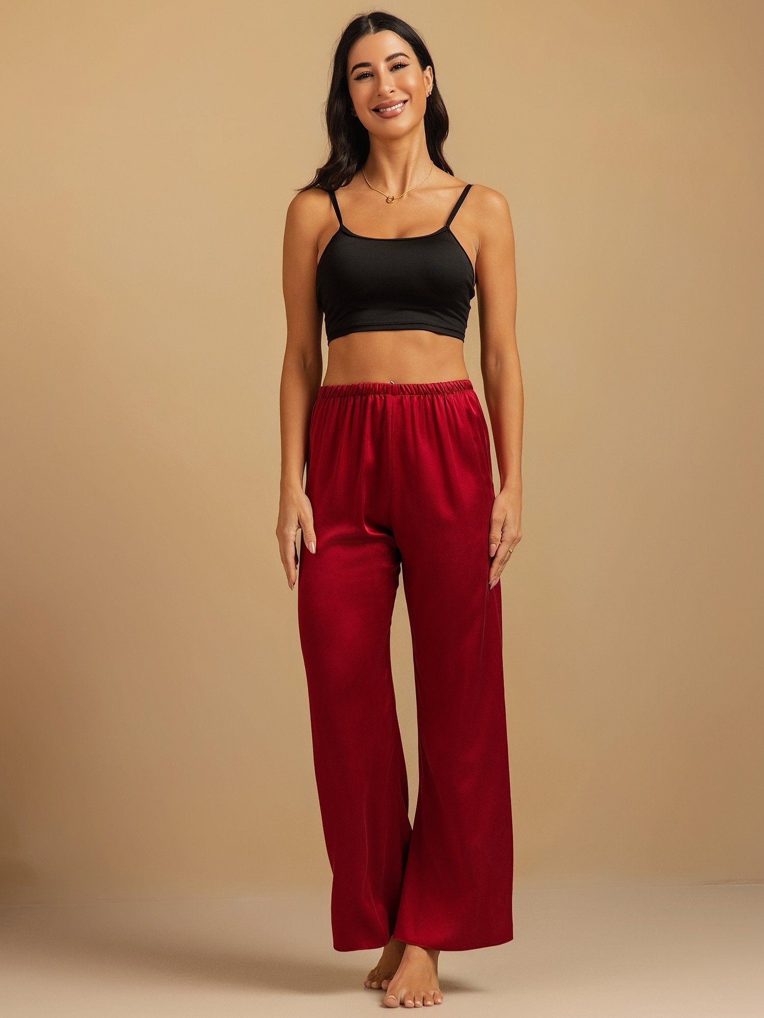 [خمر] SilkSilky-SA 19Momme الحرير Womens Sleep Bottoms 008,