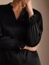 [أسود] SilkSilky-SA Long Sleeve Split بلوزات نسائية 005