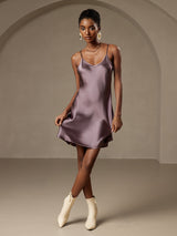 [رمادي أرجواني] SilkSilky-SA Sleeveless V Neck فساتين نسائية 003