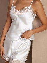 [أبيض] SilkSilky-SA Sleeveless V Neck مجموعة قميص قصير 004