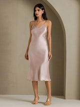 [رمادي الظل] SilkSilky-SA Sleeveless V Neck فساتين نسائية 003