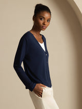 [أزرق غامق] SilkSilky-SA Long Sleeve كارديجان نسائي 005