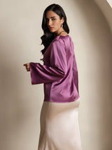 [الأرجواني الداكن] SilkSilky-SA Long Sleeve Boat Neck بلوزة 002