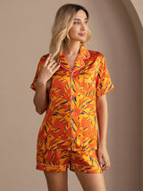 [كلب برتقالي] SilkSilky-SA Short Sleeve Lapel Collar طقم بيجامة نسائي 005