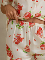 [رمان أبيض] SilkSilky-SA Short Sleeve Notch Collar طقم بيجامة نسائي 005
