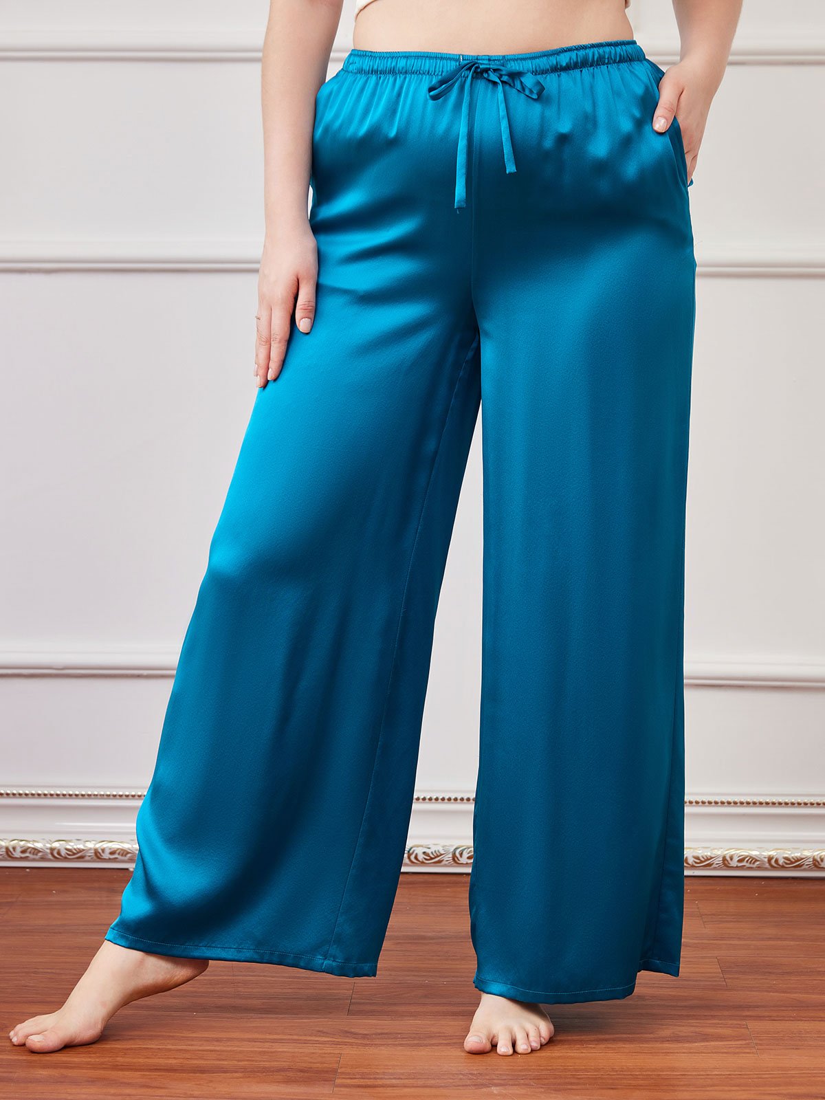 SilkSilky SA الحرير الخالص Plus Size Womens Pants المياهالخضراء 001