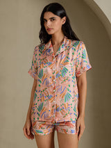 [حيوانات وردية] SilkSilky-SA Short Sleeve Notch Collar طقم بيجامة نسائي 001