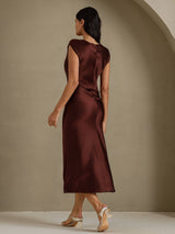 [قهوة] SilkSilky-SA Cap Sleeve فساتين نسائية 002