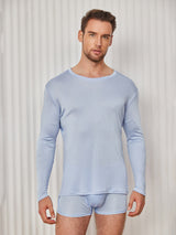 [أزرق فاتح] SilkSilky-SA Long Sleeve Round Neck تي شيرت رجالي 001