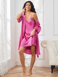 SilkSilky SA الحرير الخالص أكمام بثلاثة أرباع الأطوال Nightgown&Robe Set وردةحمراء 004