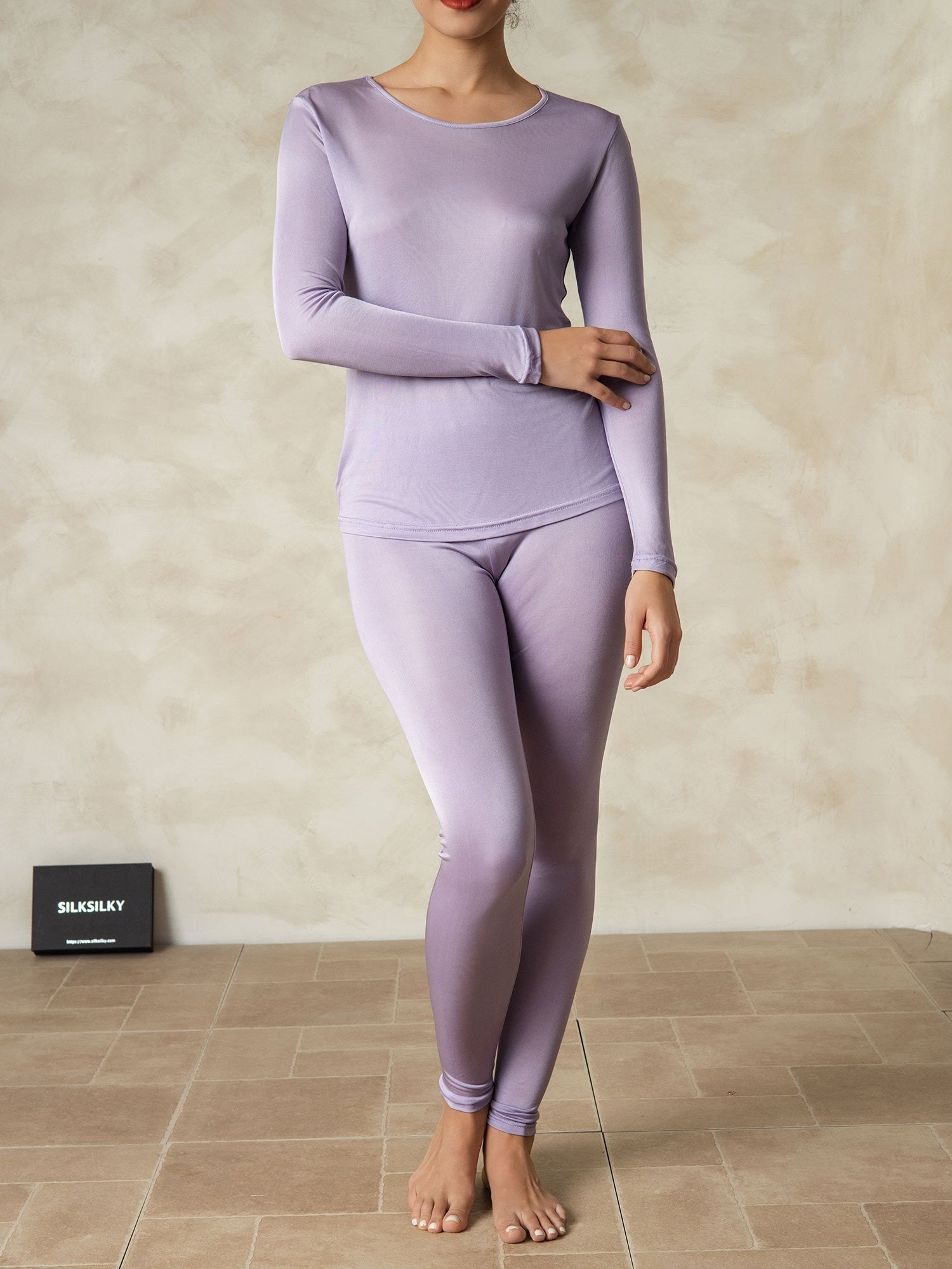 [أرجواني] SilkSilky-SA Long Sleeve Round Neck ملابس داخلية طويلة نسائية 001