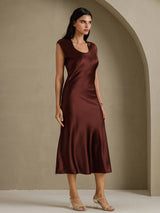 [قهوة] SilkSilky-SA Cap Sleeve فساتين نسائية 006