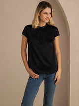 [أسود] SilkSilky-SA Short Sleeve Split بلوزات نسائية 003