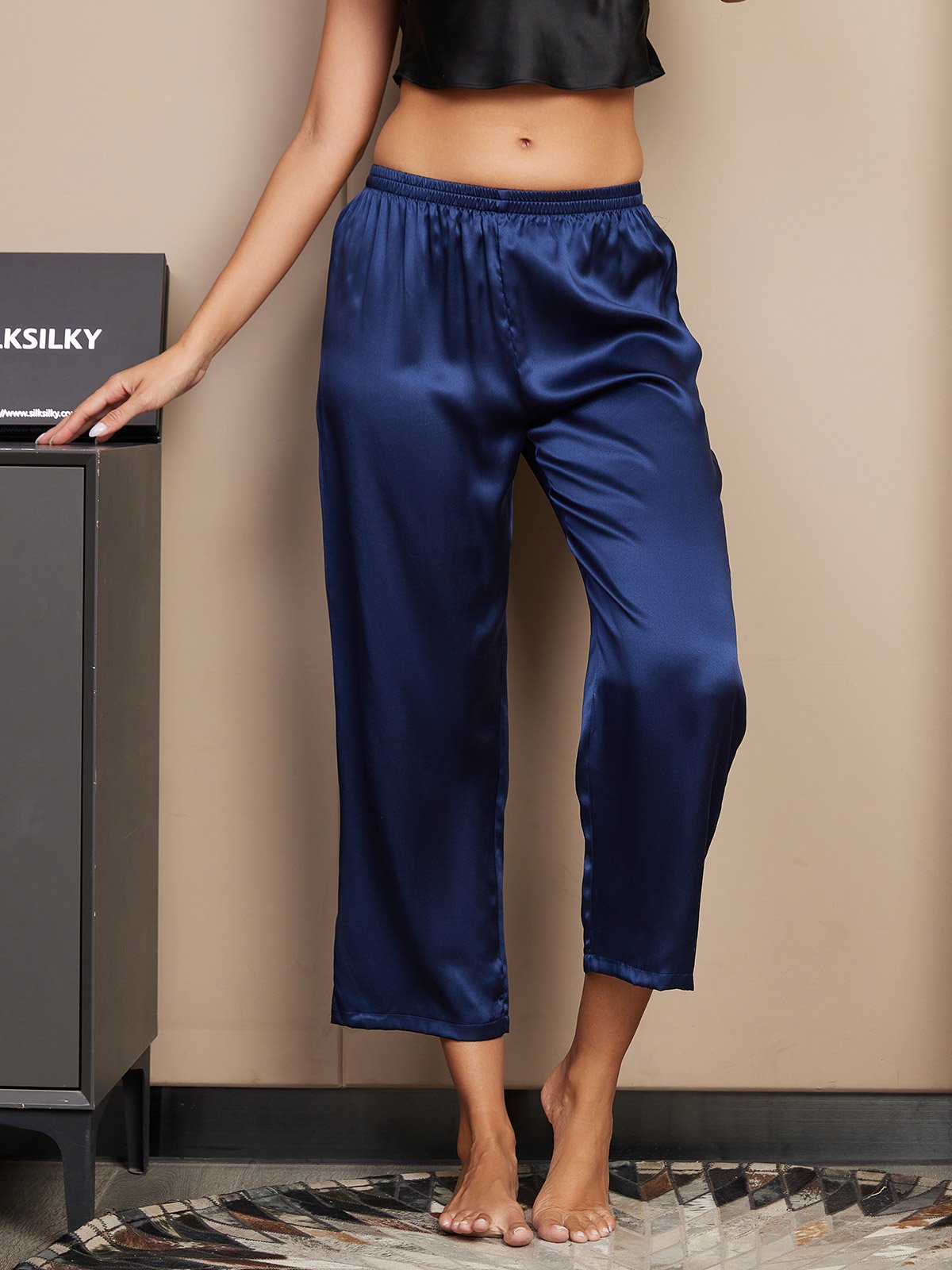 [أزرق غامق] SilkSilky-SA الحرير الخالص Womens Sleep Bottoms 001
