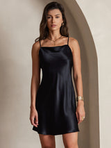 [أسود] SilkSilky-SA Sleeveless Cowl Neck فساتين نسائية 003