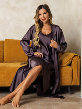 [رمادي أرجواني] SilkSilky-SA Long Sleeve V Neck رداء الحمام وقميص النوم 007