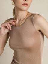 [قهوة] SilkSilky-SA Sleeveless Round Neck تي شيرت نسائية 004