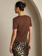 [قهوة] SilkSilky-SA Short Sleeve V Neck تي شيرت نسائية 002