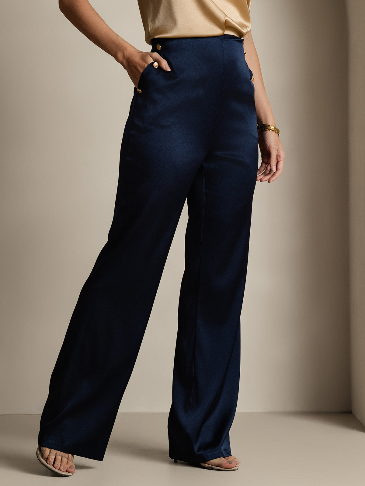 [أزرق غامق] SilkSilky-SA 19Momme الحرير Womens Pants 004