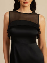 [أسود] SilkSilky-SA 19Momme Sleeveless Illusion Neck فساتين نسائية 005