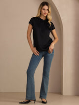 [أسود] SilkSilky-SA Short Sleeve Split بلوزات نسائية 006