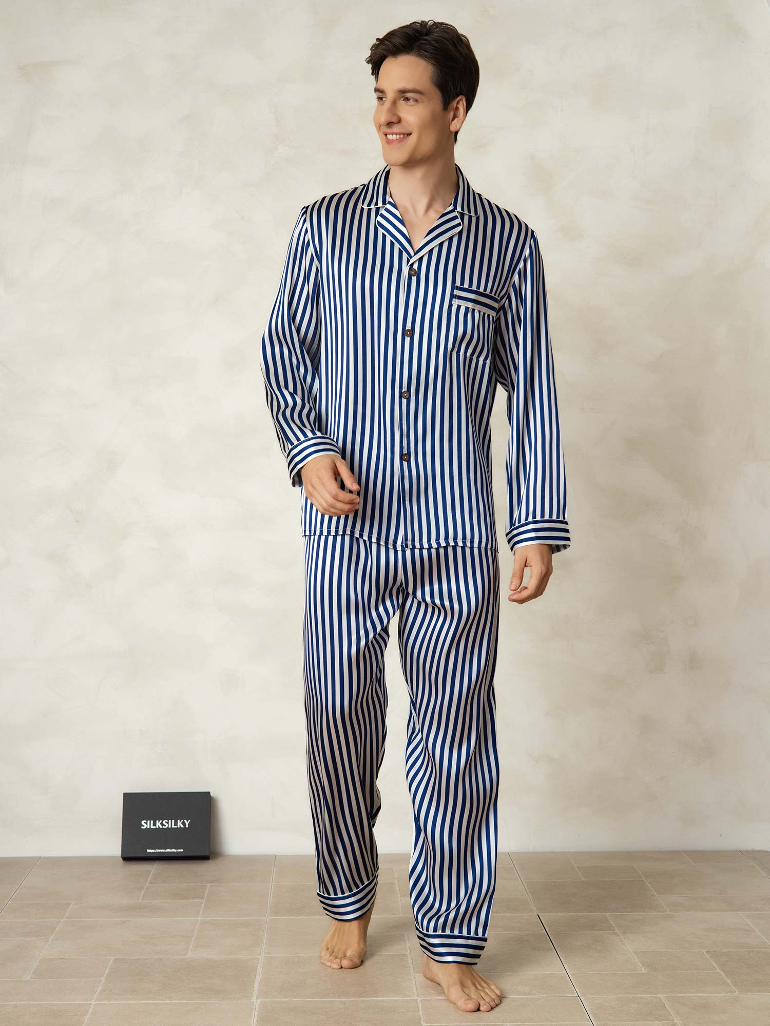 [الخط البحري] SilkSilky-SA 19Momme الحرير الخالص Mens Pajamas 001