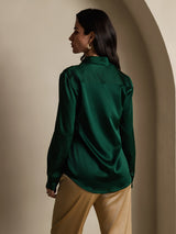 [أخضر غامق] SilkSilky-SA Long Sleeve Lapel Collar بلايز نسائية 002