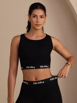 [أسود] SilkSilky-SA Sleeveless Crew Neck Women's Outfit Sets 003