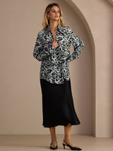 [فهد نيلي] SilkSilky-SA Long Sleeve Lapel Collar بلوزة 004