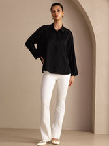 [أسود] SilkSilky-SA Long Sleeve Lapel Collar بلوزة 006