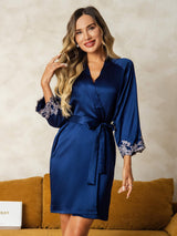 [أزرق غامق] SilkSilky-SA 3/4 Sleeve رداء حمام نسائي 001
