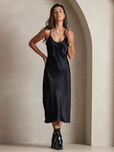 [أسود] SilkSilky-SA Sleeveless V Neck فساتين نسائية 004