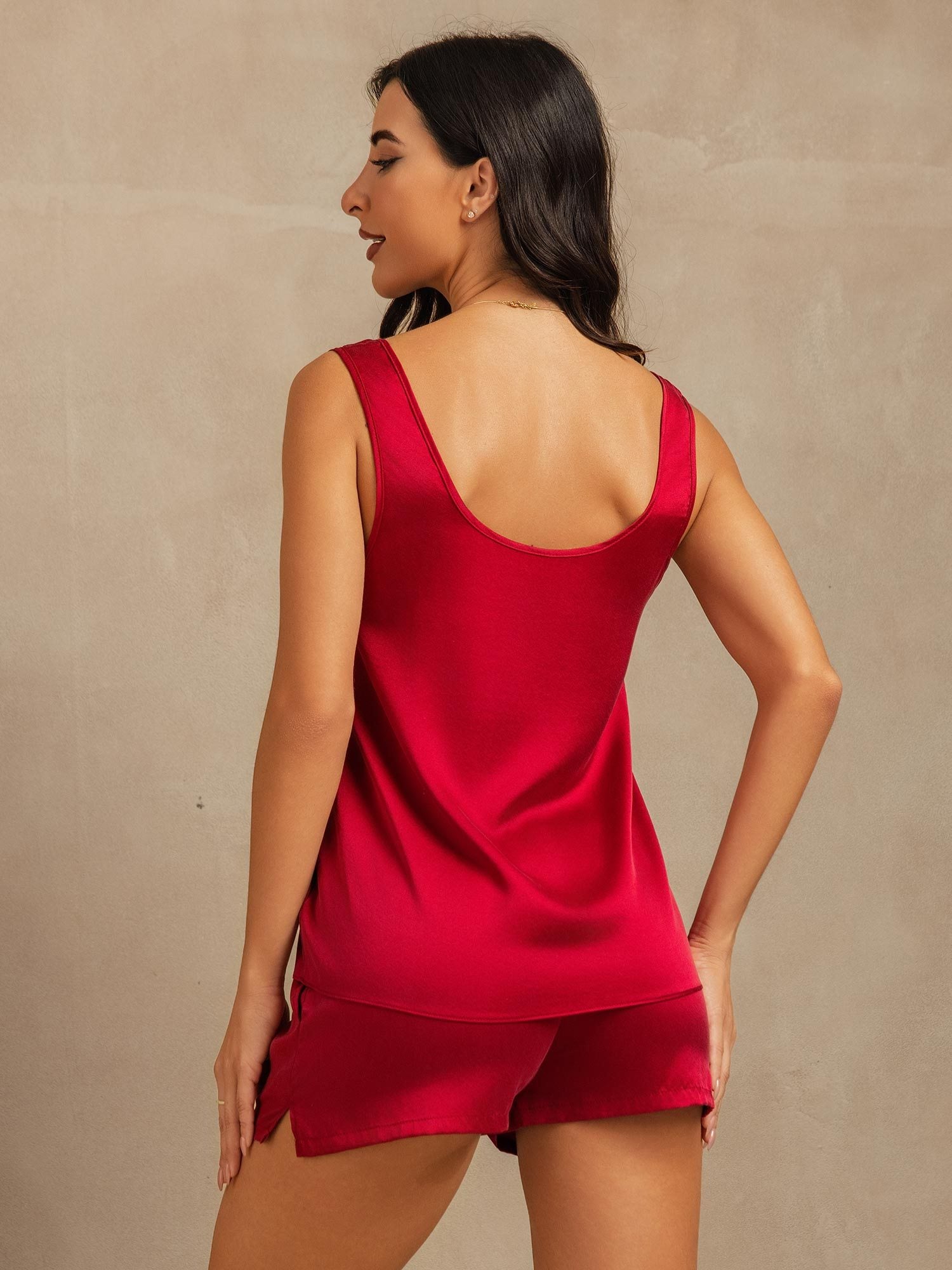 [خمر] SilkSilky-SA 19Momme الحرير رقبة على شكل حرف U طقم بيجامة نسائي 002