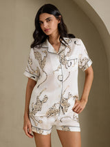 [فهد أبيض] SilkSilky-SA Short Sleeve Notch Collar طقم بيجامة نسائي 001