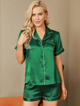 [أخضر] SilkSilky-SA Short Sleeve Lapel Collar طقم بيجامة نسائي 003
