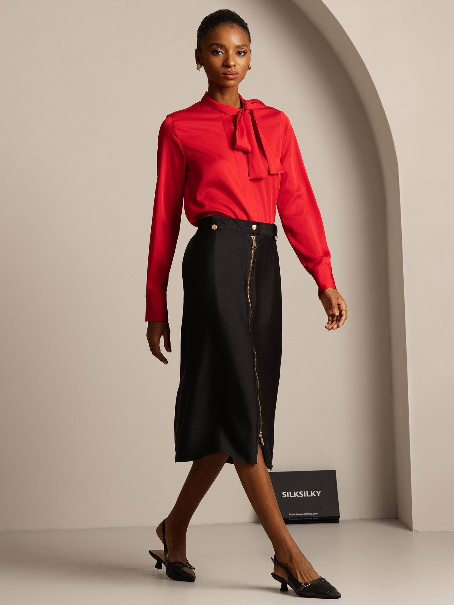 [أسود] SilkSilky-SA 32Momme الحرير Split تنانير نسائية 003,