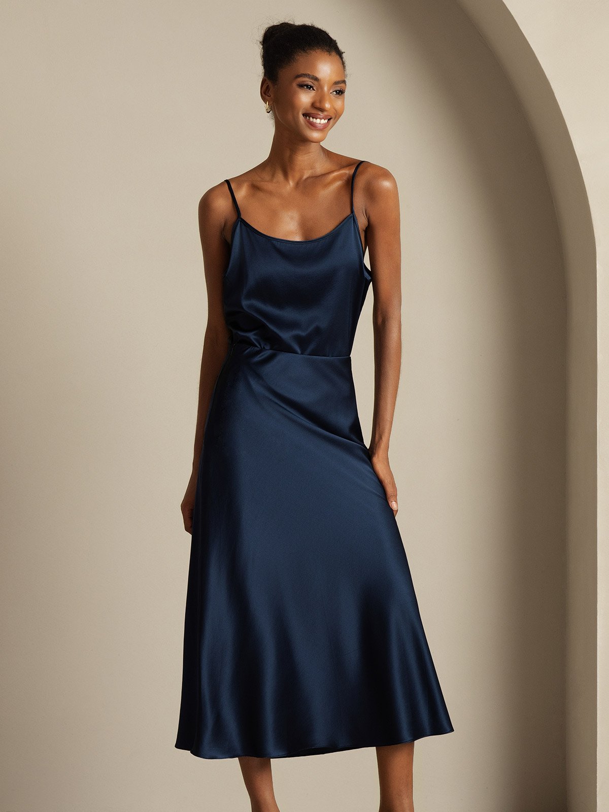 [أزرق غامق] SilkSilky-SA 19Momme الحرير الخالص Womens Outfit Sets 005,