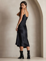 [أسود] SilkSilky-SA Sleeveless V Neck فساتين نسائية 002