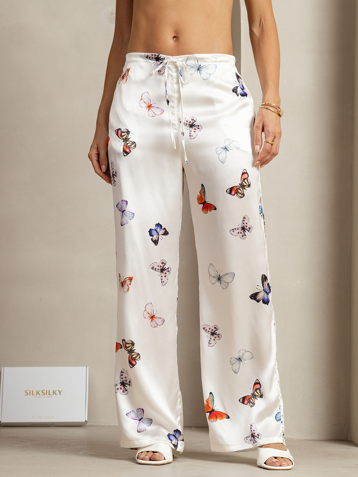 [فراشة بيضاء] SilkSilky-SA 19Momme الحرير Womens Pants 001
